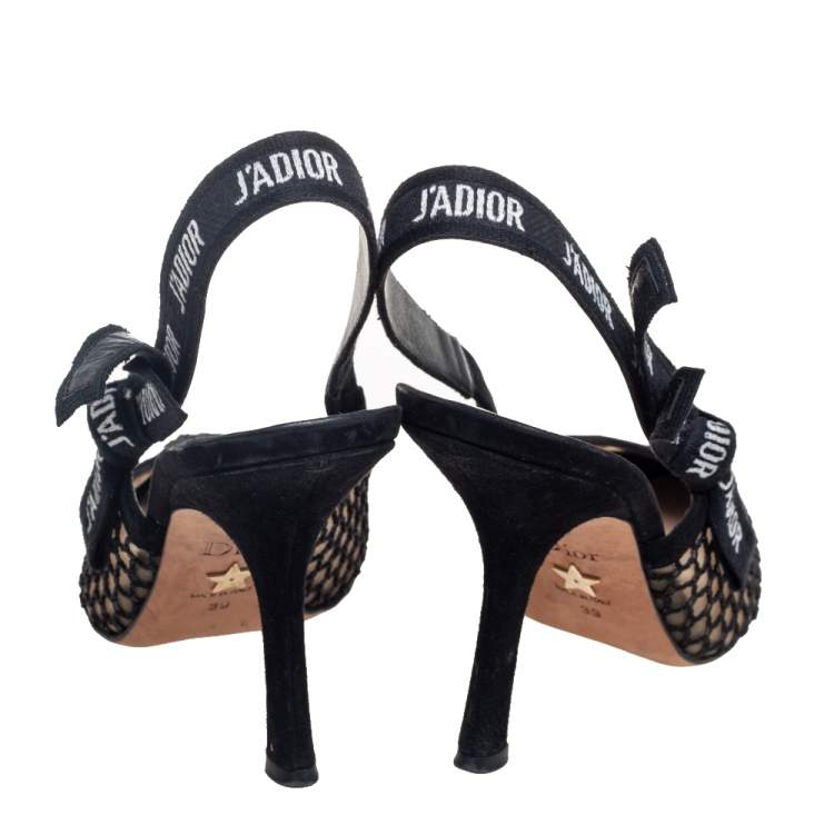Pre Owned Dior Black Mesh And Suede J'adior Pointed Toe Slingback Sandals Size 39
