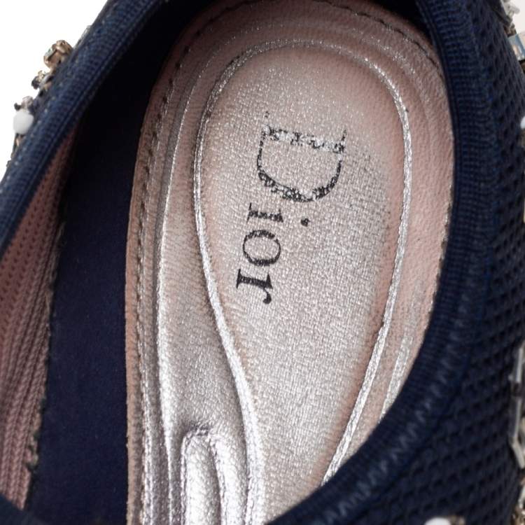 Pre Owned Dior Navy Blue Mesh Fusion Embellished Sneakers Size 36.5