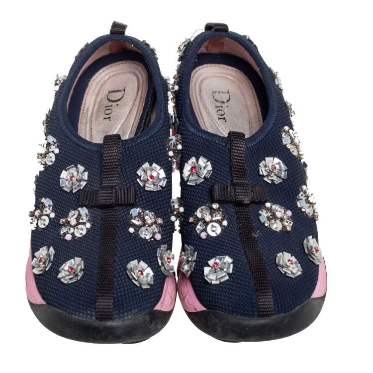 Pre Owned Dior Navy Blue Mesh Fusion Embellished Sneakers Size 36.5