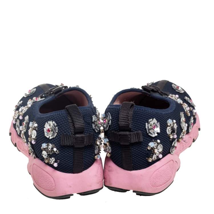 Pre Owned Dior Navy Blue Mesh Fusion Embellished Sneakers Size 36.5