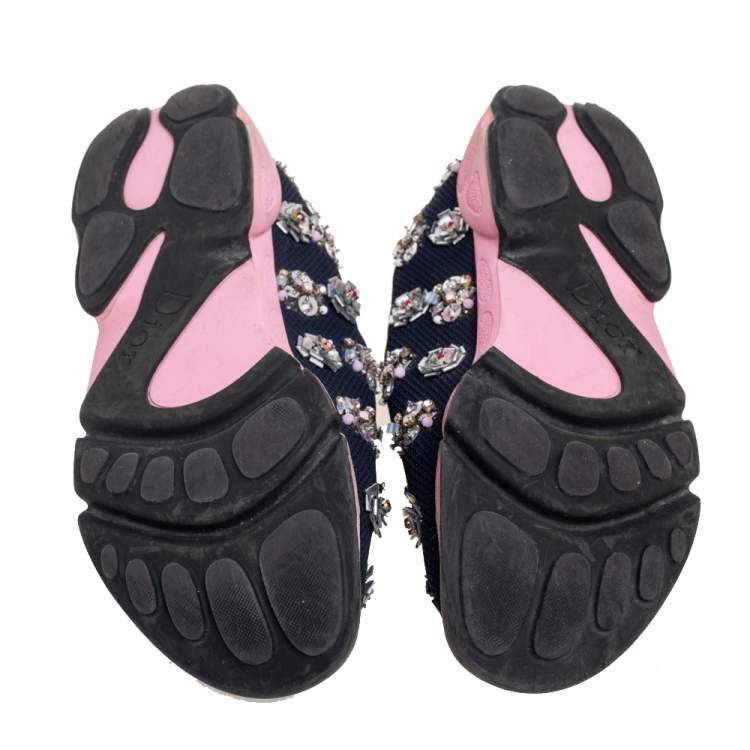 Pre Owned Dior Navy Blue Mesh Fusion Embellished Sneakers Size 36.5