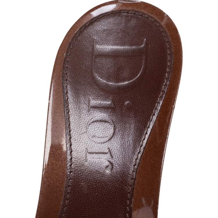 Pre Owned Dior Brown Crocodile Leather Wooden Clog Slide Sandals Size 38