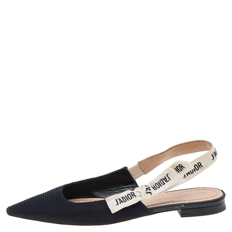 Pre Owned Dior Black Technical Fabric J'adior Slingback Pointed Toe Flat Sandals Size 37