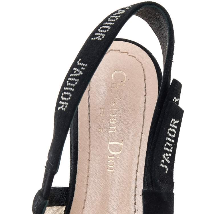 مملوكة مسبقًا Dior Black Mesh And Suede Studded J'adior Slingback Pointed Toe Flat Sandals Size 38