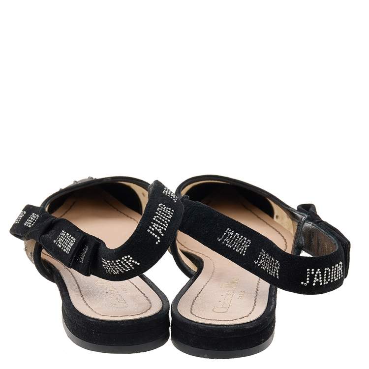 مملوكة مسبقًا Dior Black Mesh And Suede Studded J'adior Slingback Pointed Toe Flat Sandals Size 38