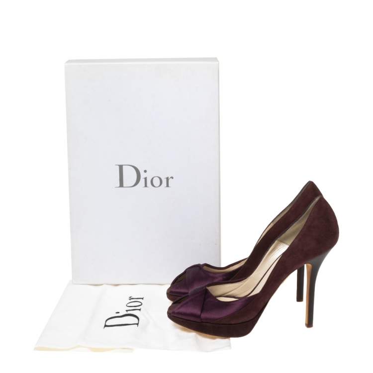 Pre Owned Dior Plum/Purple Suede and Satin Peep-Toe Pumps Size 36