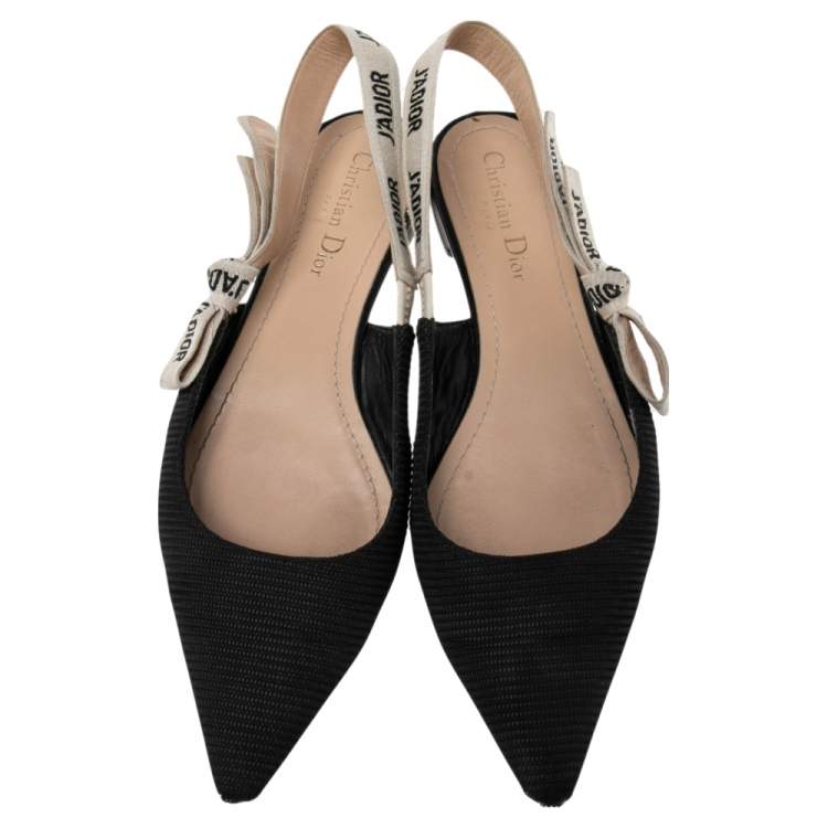 مملوكة مسبقًا Dior Black Fabric J'adior Slingback Flat Sandals Size 39 