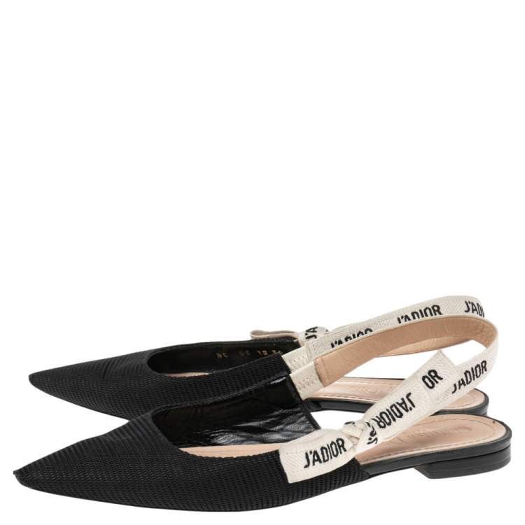 مملوكة مسبقًا Dior Black Fabric J'adior Slingback Flat Sandals Size 39 