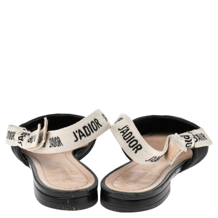مملوكة مسبقًا Dior Black Fabric J'adior Slingback Flat Sandals Size 39 