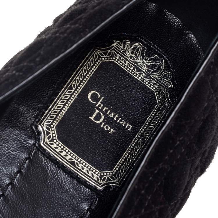 Pre Owned Dior Black Cannage Suede Slip On Loafers Size 40