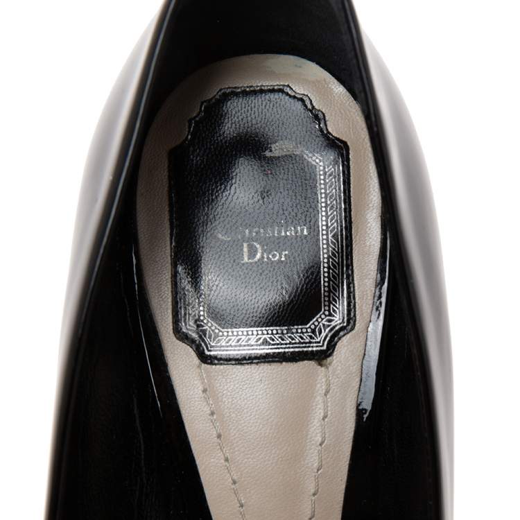 Pre Owned Dior Black Patent Leather Cannage Block Heel Pumps Size 39.5