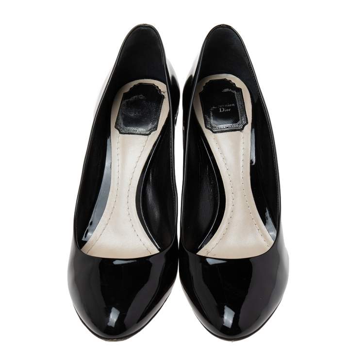 Pre Owned Dior Black Patent Leather Cannage Block Heel Pumps Size 39.5