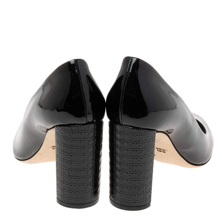 Pre Owned Dior Black Patent Leather Cannage Block Heel Pumps Size 39.5