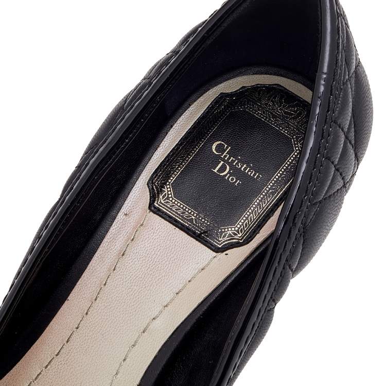 Pre Owned Dior Black Patent Leather And Cannage Leather Bow Pumps Size 36.5