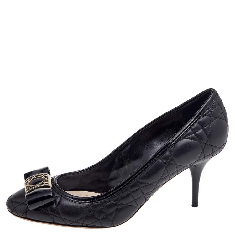 Pre Owned Dior Black Patent Leather And Cannage Leather Bow Pumps Size 36.5