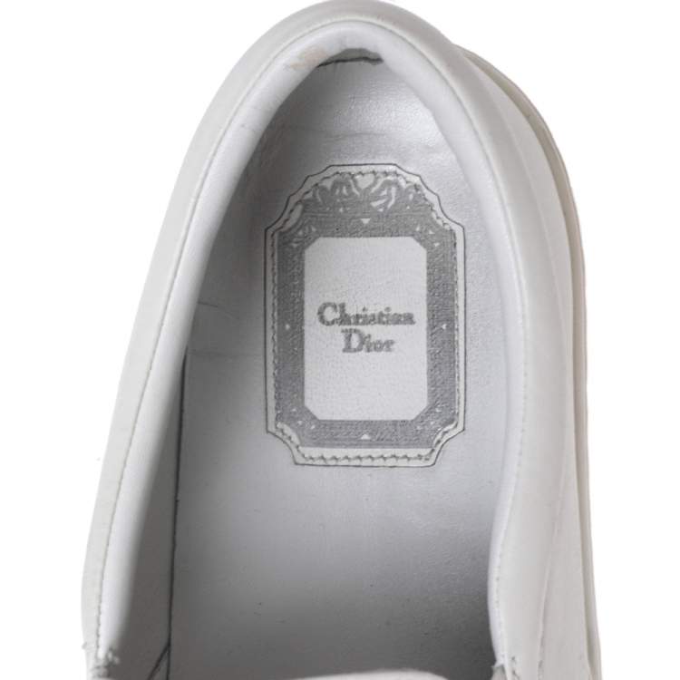 Pre Owned Dior White Canvas And Leather Embroidered Slip On Sneakers Size 39