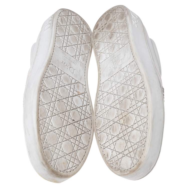 Pre Owned Dior White Canvas And Leather Embroidered Slip On Sneakers Size 39