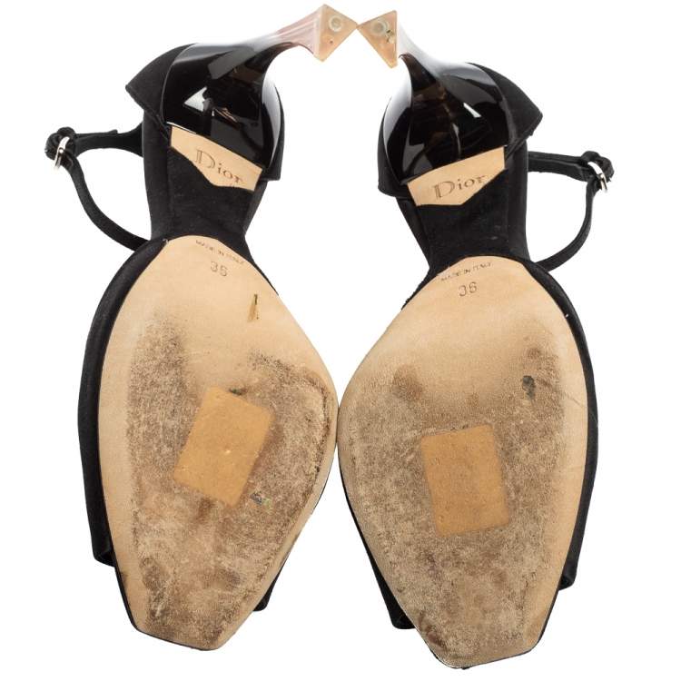 Pre Owned Dior Black Satin Open-Toe Ankle Strap Sandals Size 36