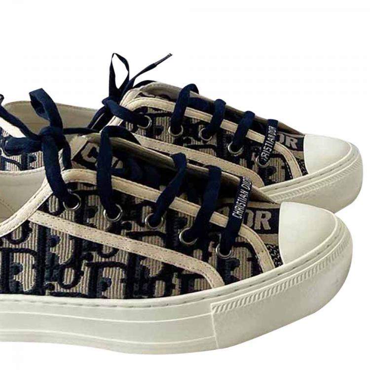 Pre Owned Dior Blue Oblique Embroidered Canvas Sneakers EU 37.5