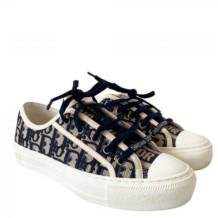 Pre Owned Dior Blue Oblique Embroidered Canvas Sneakers EU 37.5