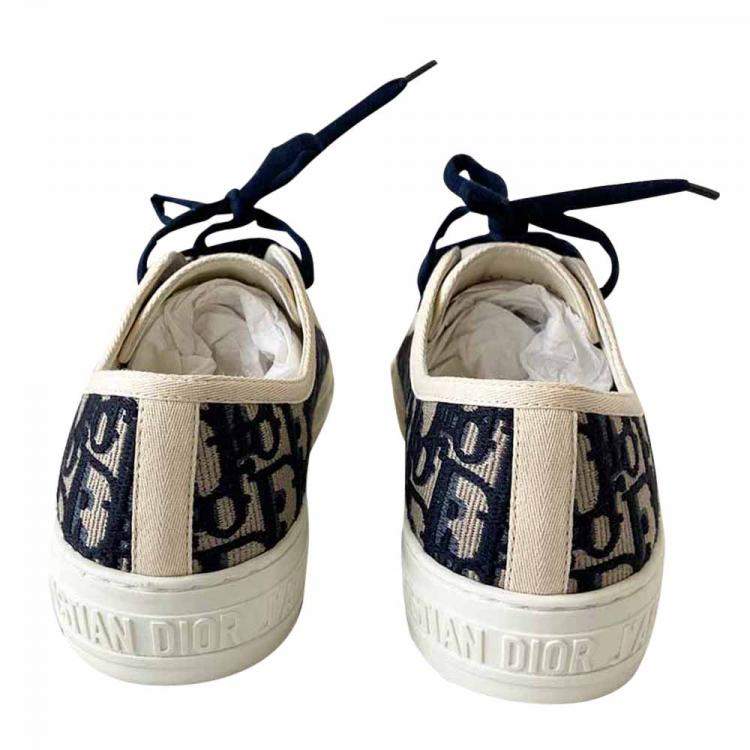 Pre Owned Dior Blue Oblique Embroidered Canvas Sneakers EU 37.5