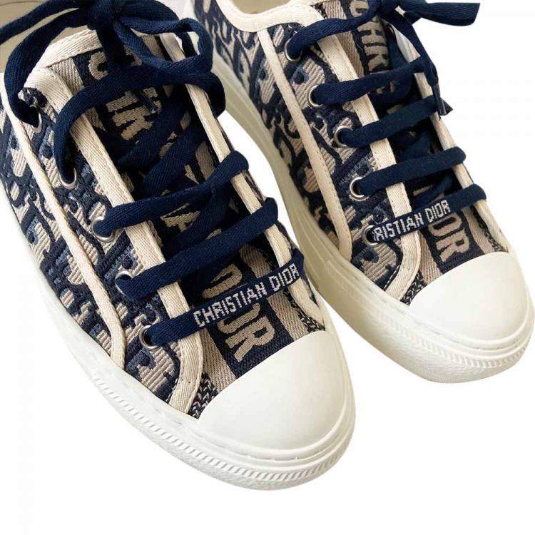 Pre Owned Dior Blue Oblique Embroidered Canvas Sneakers EU 37.5