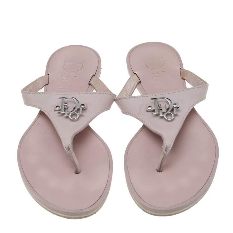 Pre Owned Dior Pink Leather Logo Detail Thong Flat Sandals Size 38.5