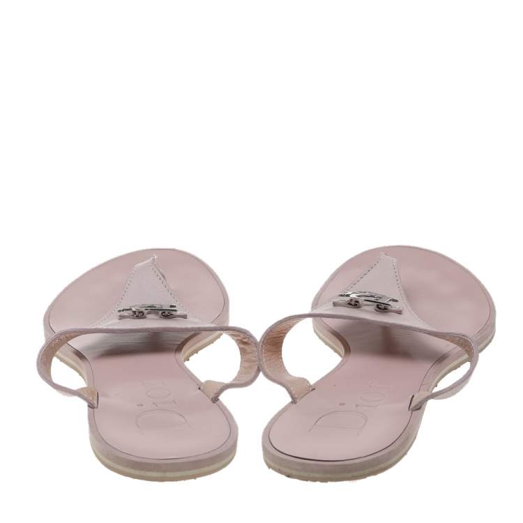 Pre Owned Dior Pink Leather Logo Detail Thong Flat Sandals Size 38.5