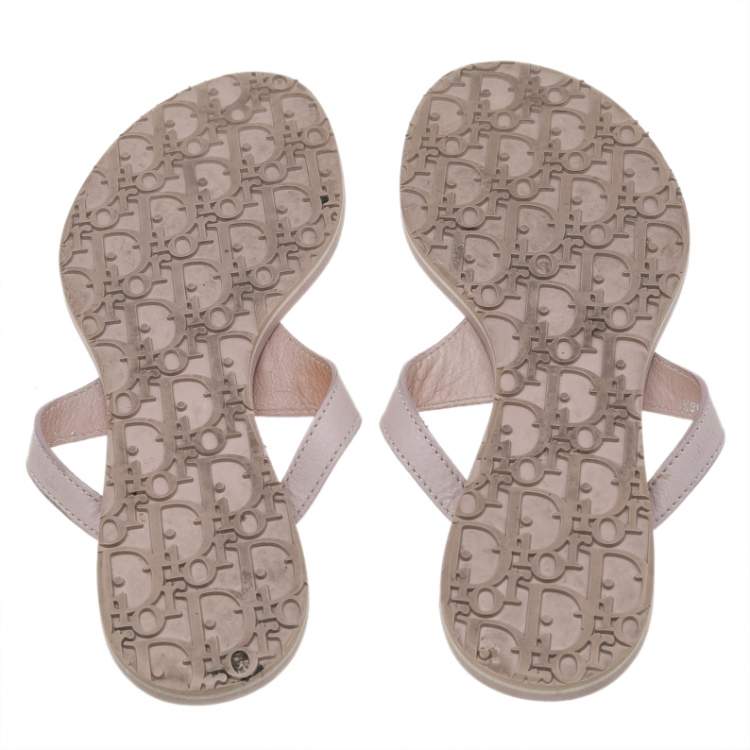 Pre Owned Dior Pink Leather Logo Detail Thong Flat Sandals Size 38.5