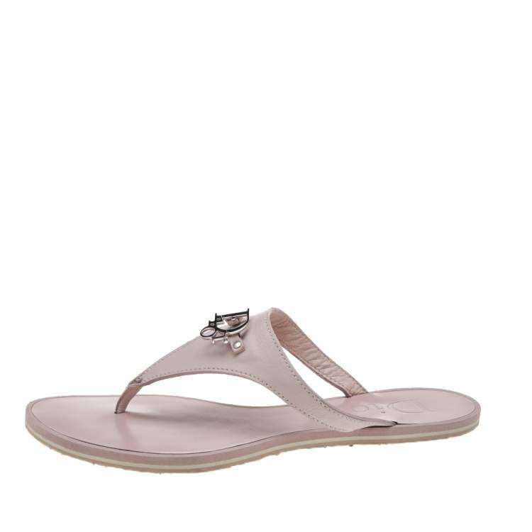 Pre Owned Dior Pink Leather Logo Detail Thong Flat Sandals Size 38.5