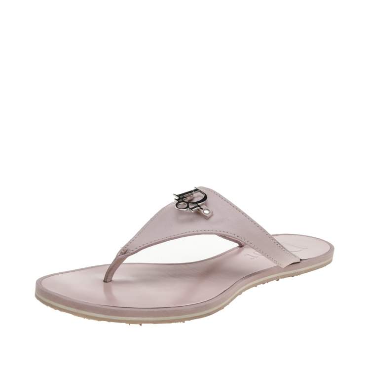Pre Owned Dior Pink Leather Logo Detail Thong Flat Sandals Size 38.5