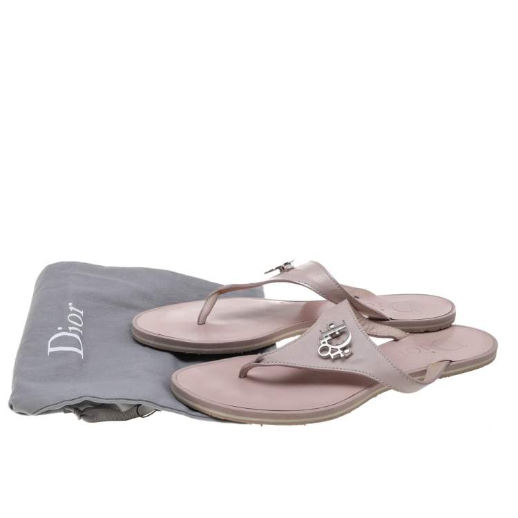 Pre Owned Dior Pink Leather Logo Detail Thong Flat Sandals Size 38.5