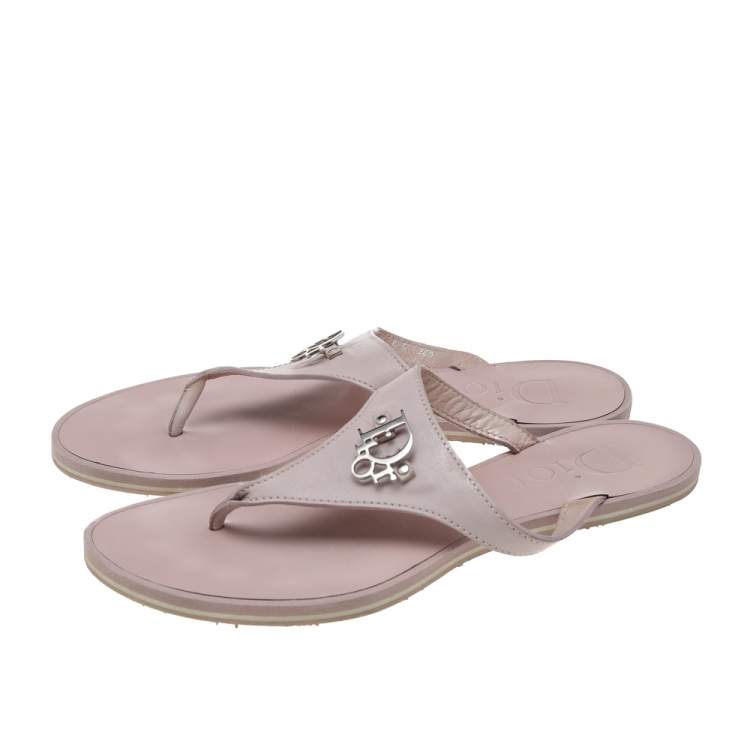 Pre Owned Dior Pink Leather Logo Detail Thong Flat Sandals Size 38.5