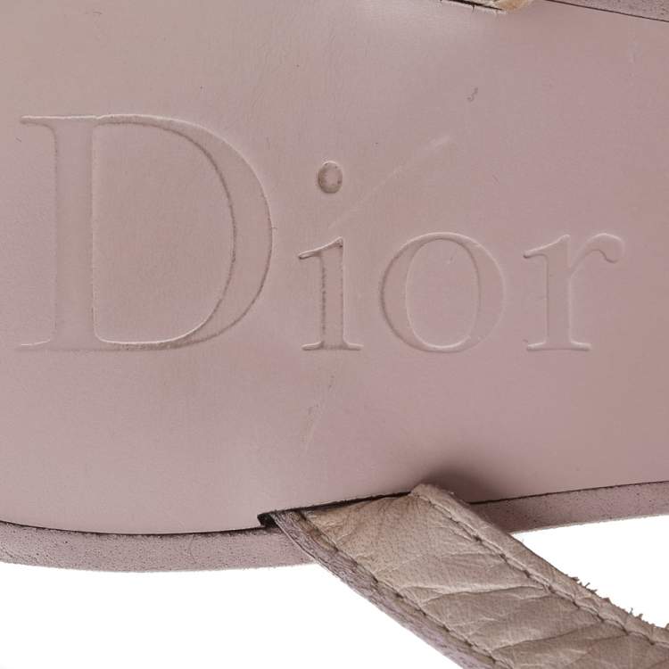 Pre Owned Dior Pink Leather Logo Detail Thong Flat Sandals Size 38.5