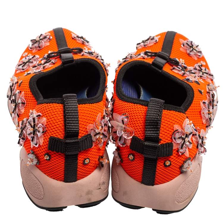 Pre Owned Dior Orange Embellished Mesh Fusion Slip-On Sneakers Size 36.5