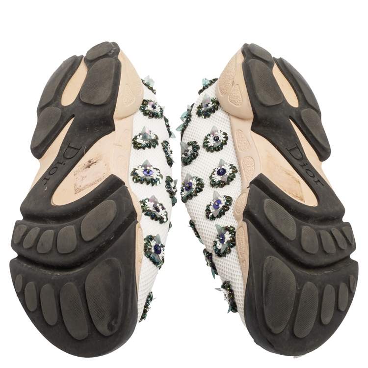 Pre Owned Dior White/Black Sequins Embellished Mesh Fusion Slip-on Sneakers Size 36.5