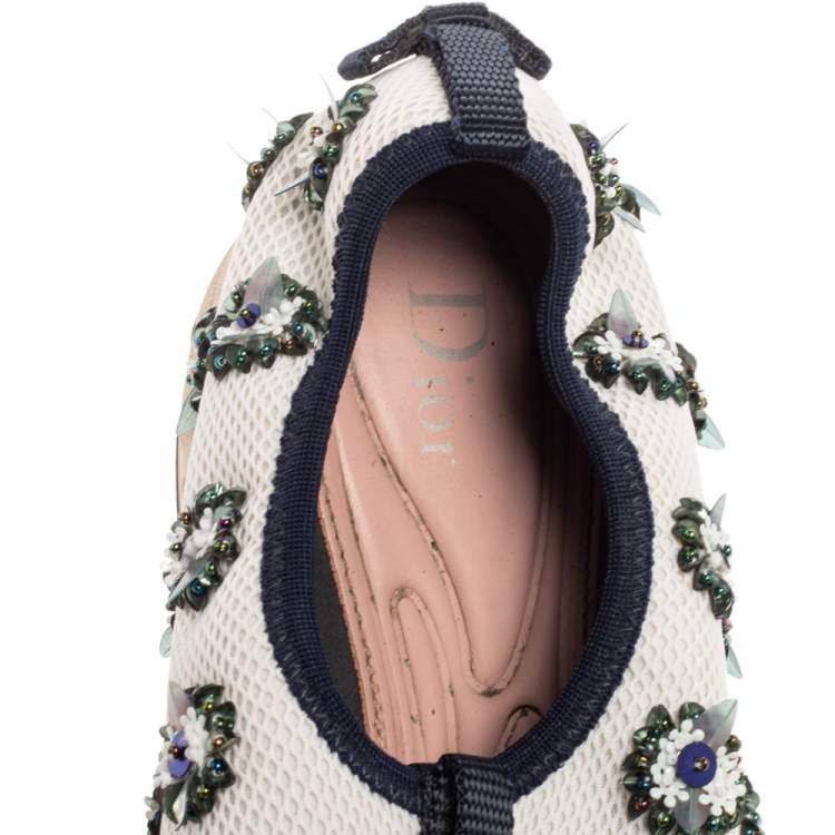 Pre Owned Dior White/Black Sequins Embellished Mesh Fusion Slip-on Sneakers Size 36.5