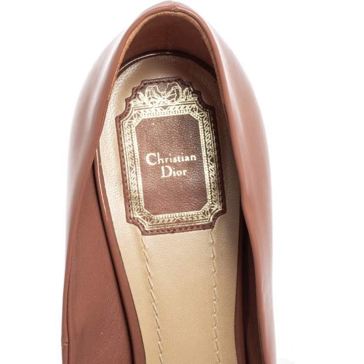 Pre Owned Dior Pink Patent Leather Bow Chain Detail Peep Toe Pumps Size 40