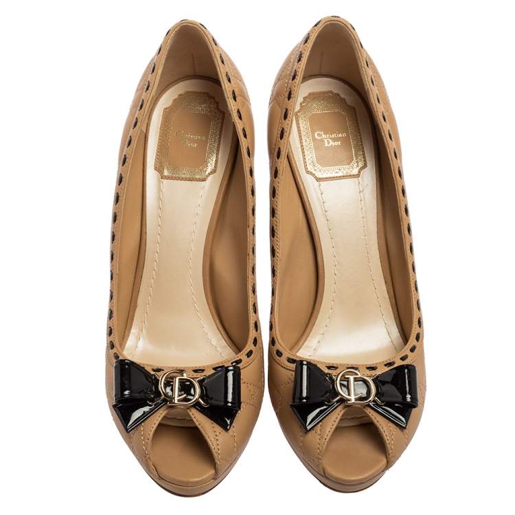 Pre Owned Dior Beige Leather Idyll Peep Toe Pumps Size 40