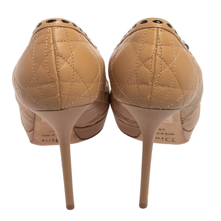 Pre Owned Dior Beige Leather Idyll Peep Toe Pumps Size 40