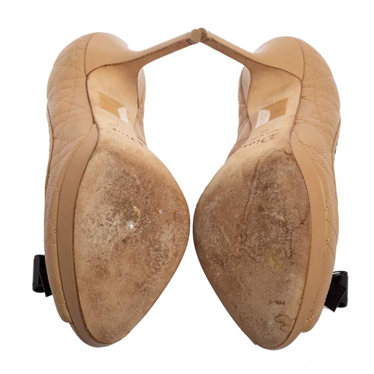 Pre Owned Dior Beige Leather Idyll Peep Toe Pumps Size 40