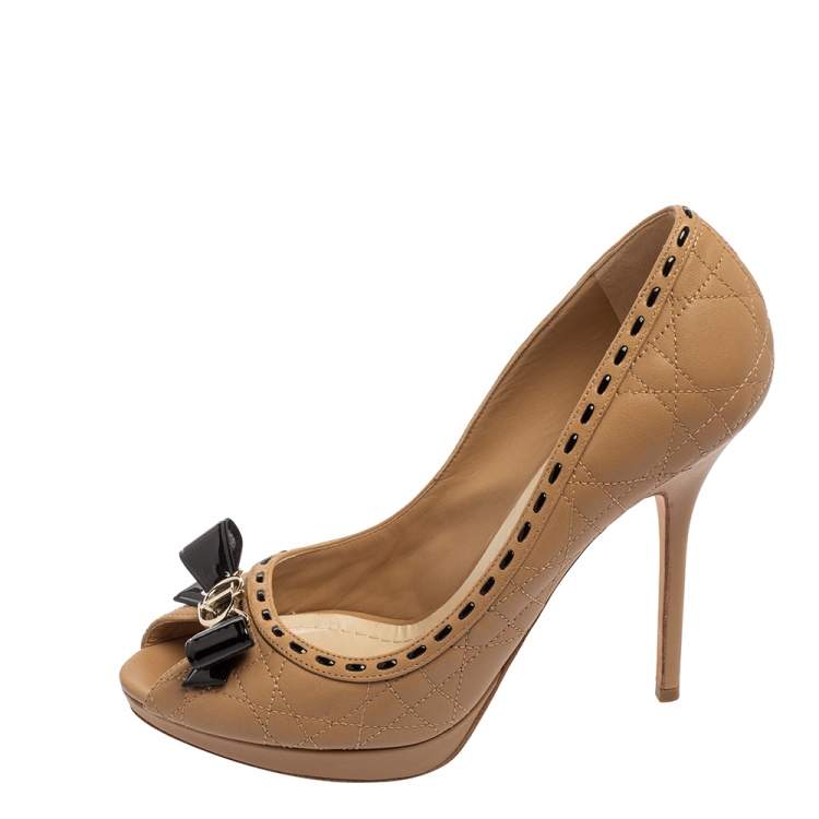 Pre Owned Dior Beige Leather Idyll Peep Toe Pumps Size 40