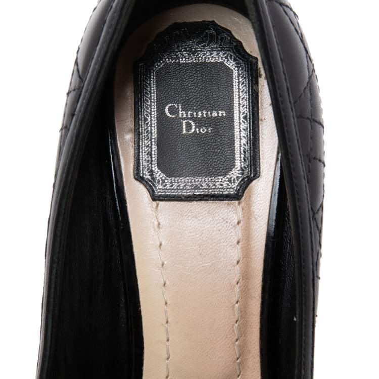 Pre Owned Dior Black Cannage Leather Bow Peep Toe Pumps Size 38.5