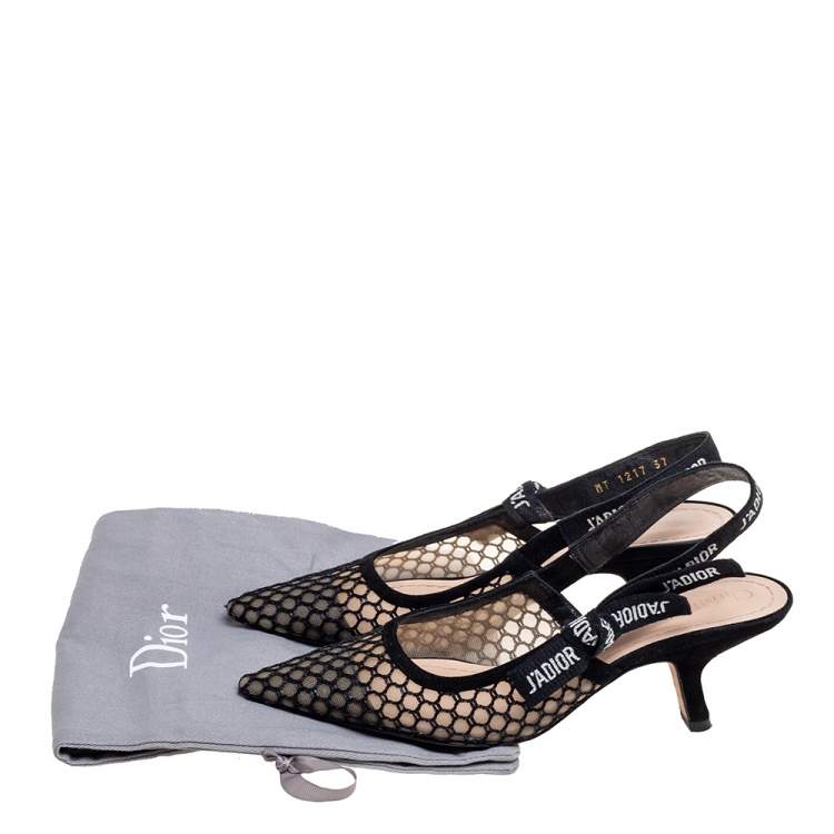 Pre Owned Dior Black/Beige Mesh And Net J'Adior Slingback Pumps Size 37