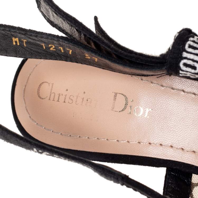Pre Owned Dior Black/Beige Mesh And Net J'Adior Slingback Pumps Size 37