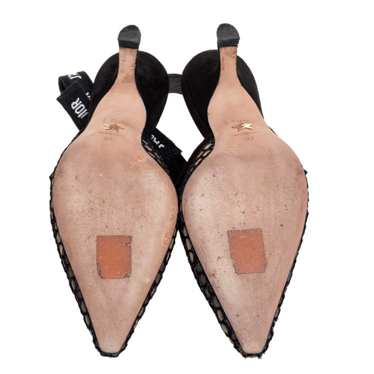 Pre Owned Dior Black/Beige Mesh And Net J'Adior Slingback Pumps Size 37