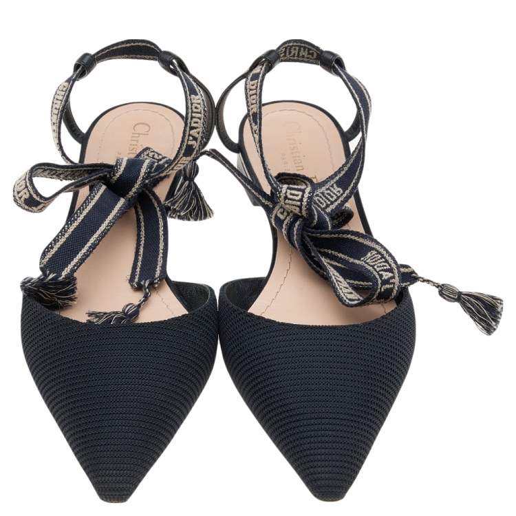 Pre Owned Dior Black Fabric J'adior Pointed Toe Ankle Wrap Flat Sandals Size 38