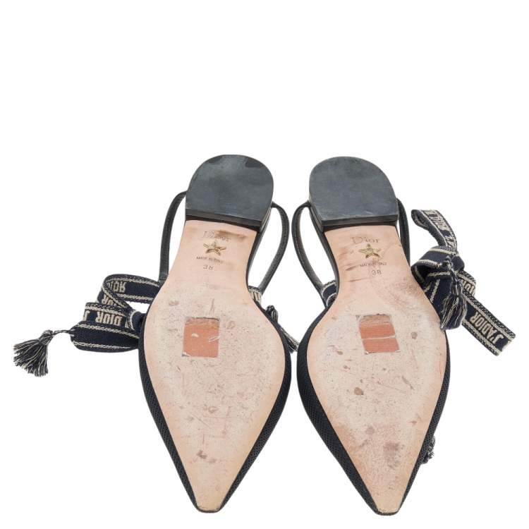 Pre Owned Dior Black Fabric J'adior Pointed Toe Ankle Wrap Flat Sandals Size 38