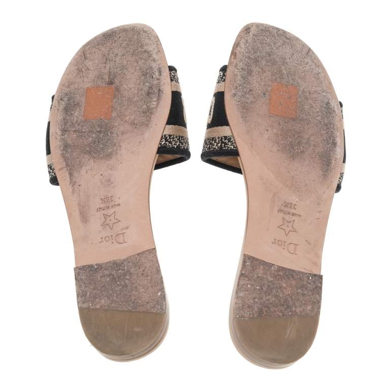 Pre Owned Dior Beige/Blue Canvas Dway Flats Size 38.5