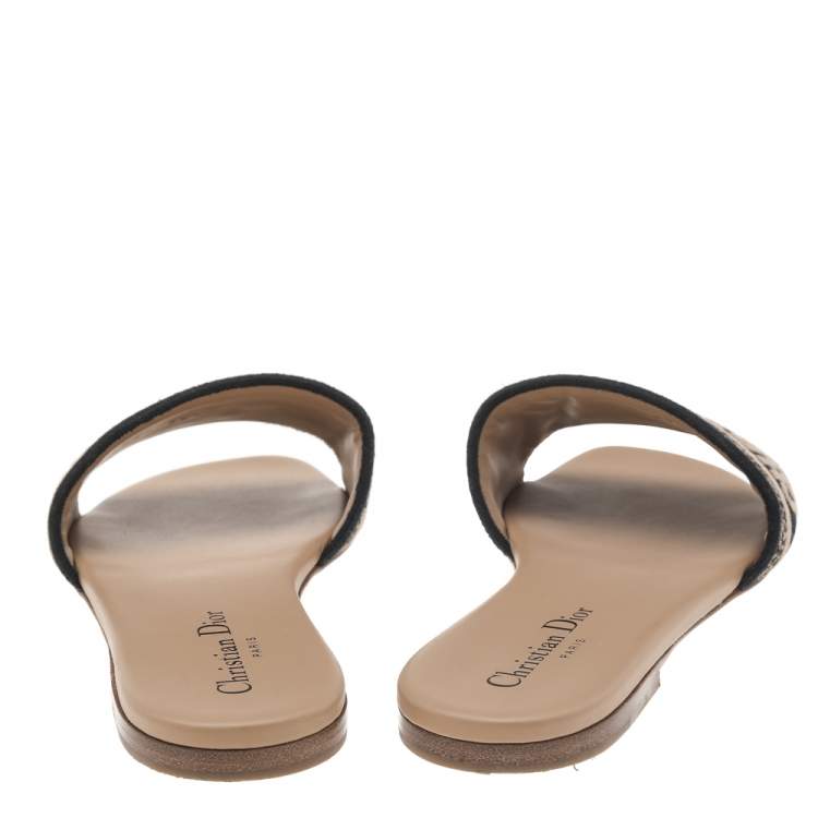 Pre Owned Dior Beige/Blue Canvas Dway Flats Size 38.5